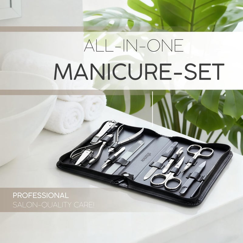marQus Manicure Set Women and Men â€“ 12-Piece Professional Grooming Kit with Premium Tools, Genuine Leather Case, and Exclusive Glass Nail File for Hand & Foot Care, German Quality - Image 2